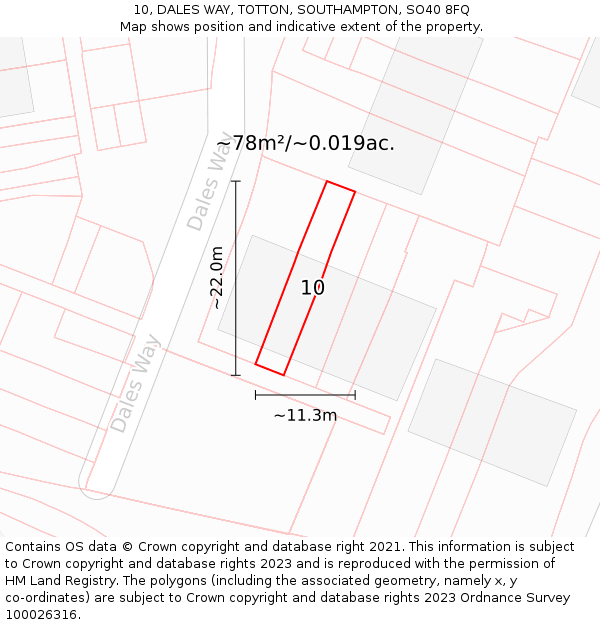 10, DALES WAY, TOTTON, SOUTHAMPTON, SO40 8FQ: Plot and title map