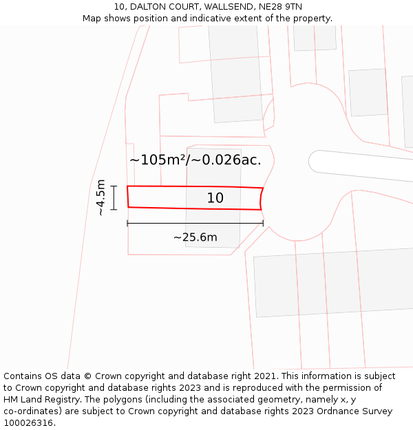 10, DALTON COURT, WALLSEND, NE28 9TN: Plot and title map