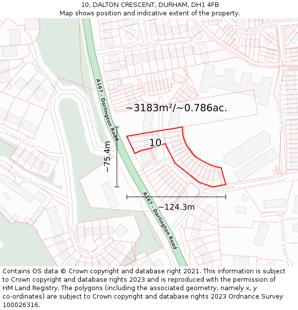 10, DALTON CRESCENT, DURHAM, DH1 4FB: Plot and title map
