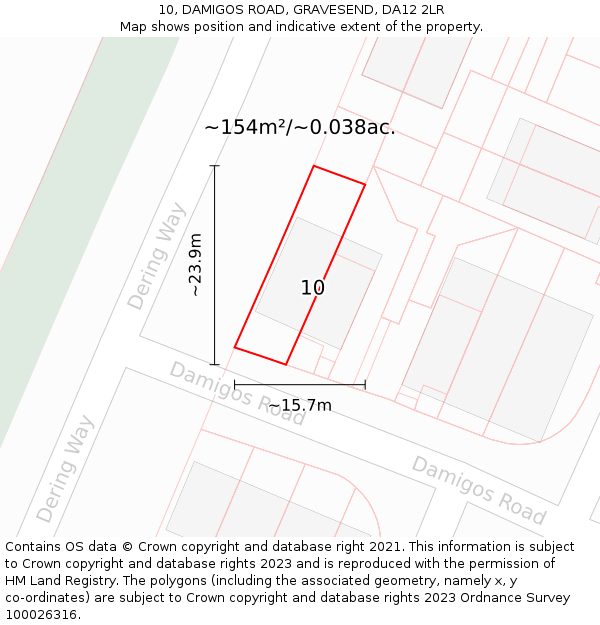 10, DAMIGOS ROAD, GRAVESEND, DA12 2LR: Plot and title map