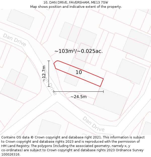 10, DAN DRIVE, FAVERSHAM, ME13 7SW: Plot and title map