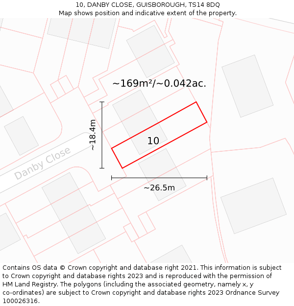 10, DANBY CLOSE, GUISBOROUGH, TS14 8DQ: Plot and title map
