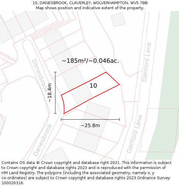 10, DANESBROOK, CLAVERLEY, WOLVERHAMPTON, WV5 7BB: Plot and title map