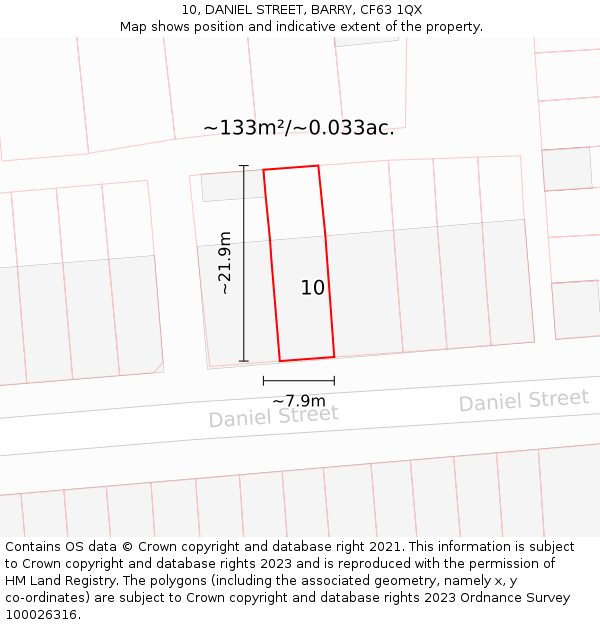 10, DANIEL STREET, BARRY, CF63 1QX: Plot and title map