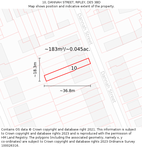 10, DANNAH STREET, RIPLEY, DE5 3BD: Plot and title map
