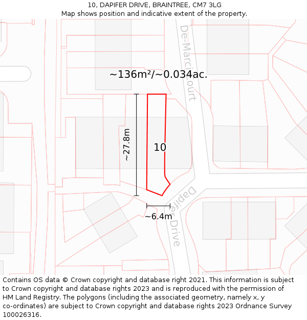 10, DAPIFER DRIVE, BRAINTREE, CM7 3LG: Plot and title map