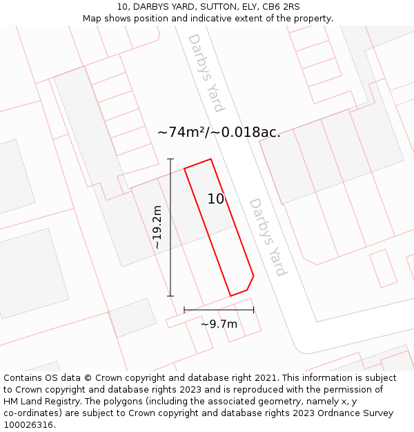 10, DARBYS YARD, SUTTON, ELY, CB6 2RS: Plot and title map