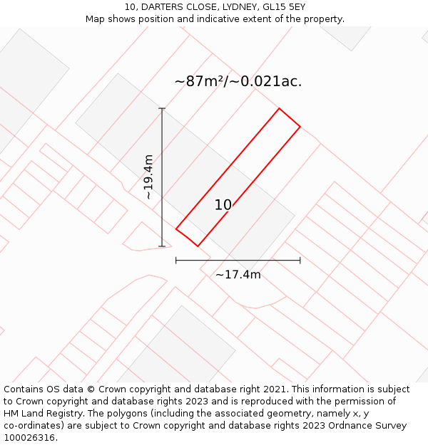 10, DARTERS CLOSE, LYDNEY, GL15 5EY: Plot and title map