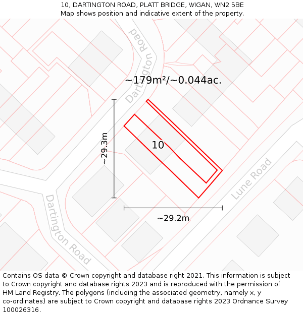 10, DARTINGTON ROAD, PLATT BRIDGE, WIGAN, WN2 5BE: Plot and title map