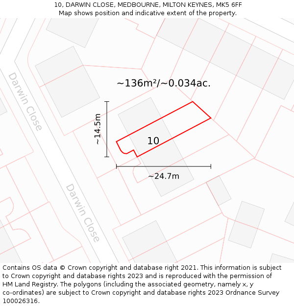 10, DARWIN CLOSE, MEDBOURNE, MILTON KEYNES, MK5 6FF: Plot and title map