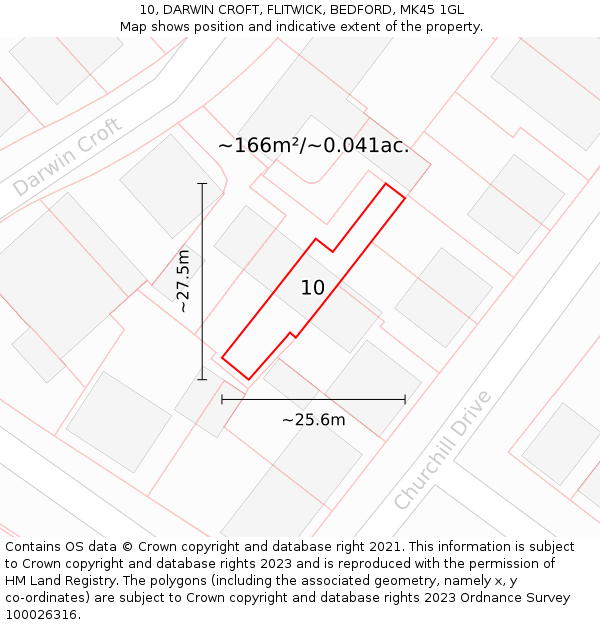 10, DARWIN CROFT, FLITWICK, BEDFORD, MK45 1GL: Plot and title map