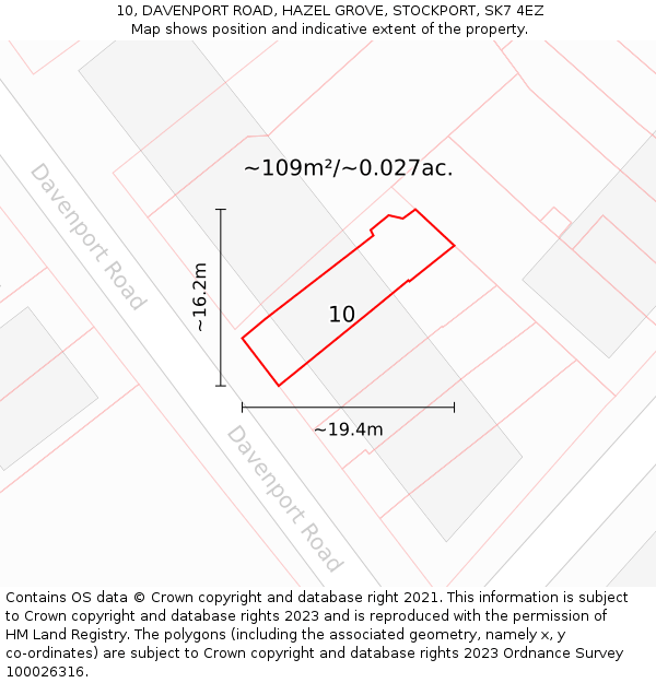 10, DAVENPORT ROAD, HAZEL GROVE, STOCKPORT, SK7 4EZ: Plot and title map