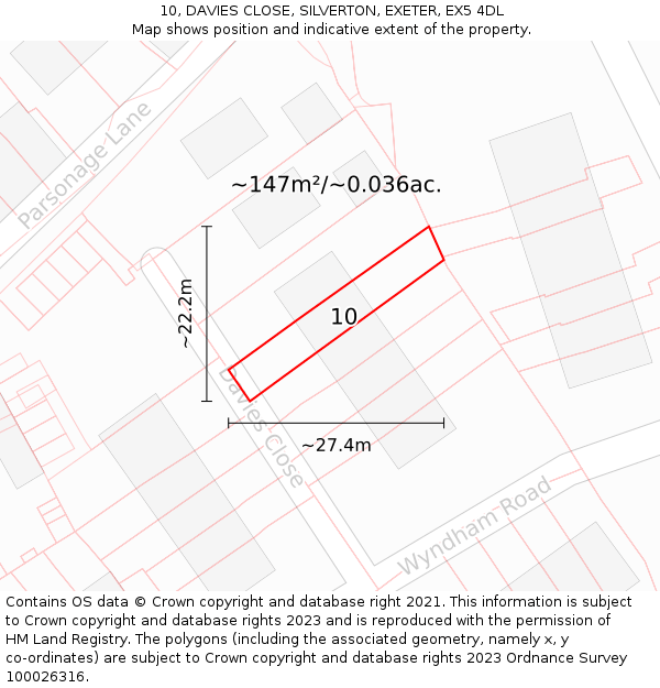 10, DAVIES CLOSE, SILVERTON, EXETER, EX5 4DL: Plot and title map