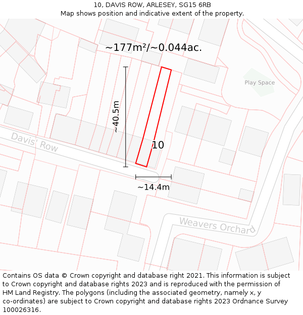 10, DAVIS ROW, ARLESEY, SG15 6RB: Plot and title map