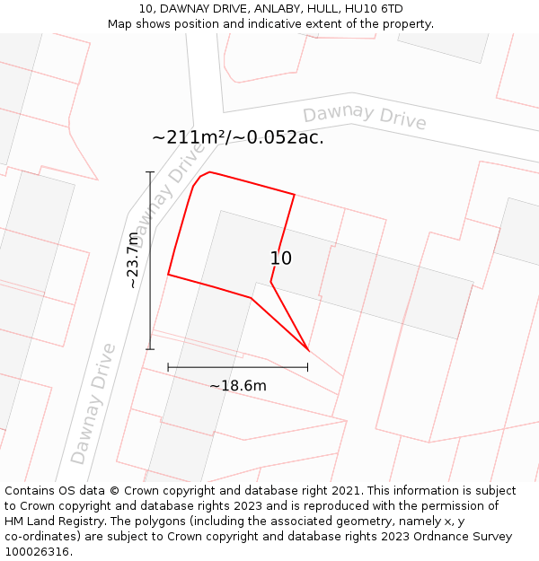 10, DAWNAY DRIVE, ANLABY, HULL, HU10 6TD: Plot and title map