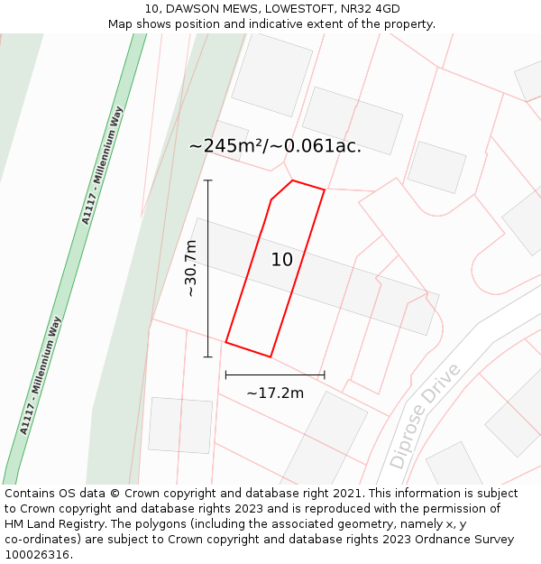 10, DAWSON MEWS, LOWESTOFT, NR32 4GD: Plot and title map