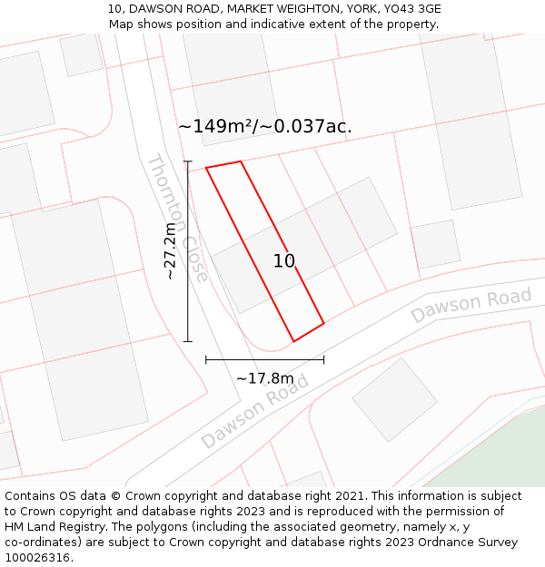 10, DAWSON ROAD, MARKET WEIGHTON, YORK, YO43 3GE: Plot and title map
