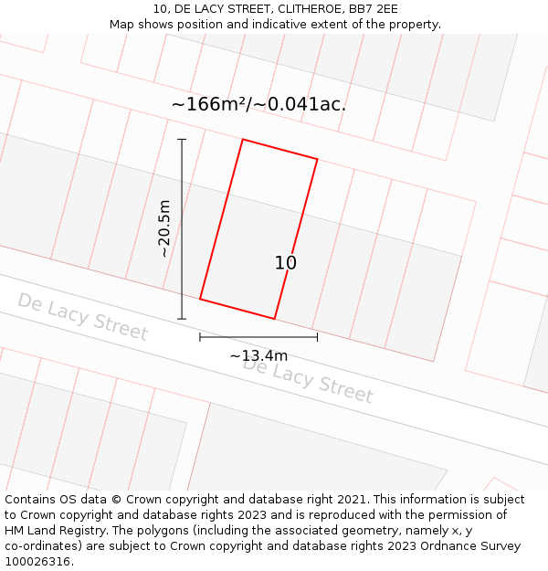 10, DE LACY STREET, CLITHEROE, BB7 2EE: Plot and title map