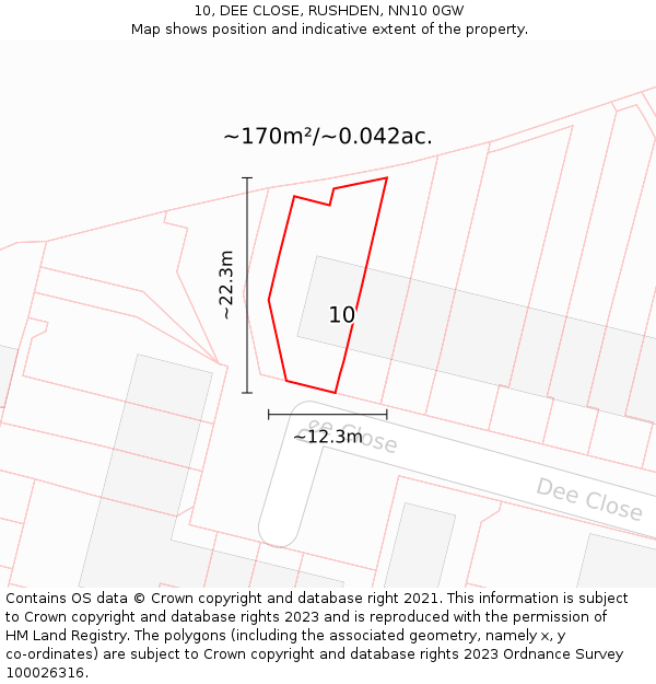 10, DEE CLOSE, RUSHDEN, NN10 0GW: Plot and title map