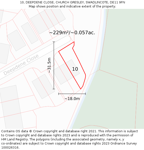 10, DEEPDENE CLOSE, CHURCH GRESLEY, SWADLINCOTE, DE11 9FN: Plot and title map