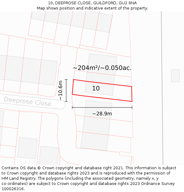 10, DEEPROSE CLOSE, GUILDFORD, GU2 9NA: Plot and title map