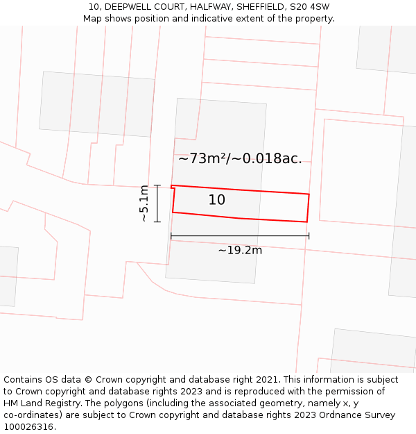 10, DEEPWELL COURT, HALFWAY, SHEFFIELD, S20 4SW: Plot and title map