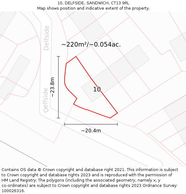 10, DELFSIDE, SANDWICH, CT13 9RL: Plot and title map