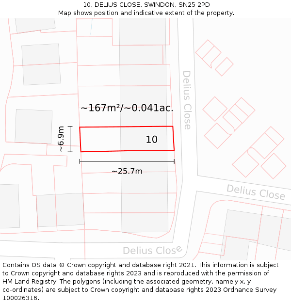 10, DELIUS CLOSE, SWINDON, SN25 2PD: Plot and title map