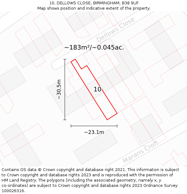 10, DELLOWS CLOSE, BIRMINGHAM, B38 9UF: Plot and title map