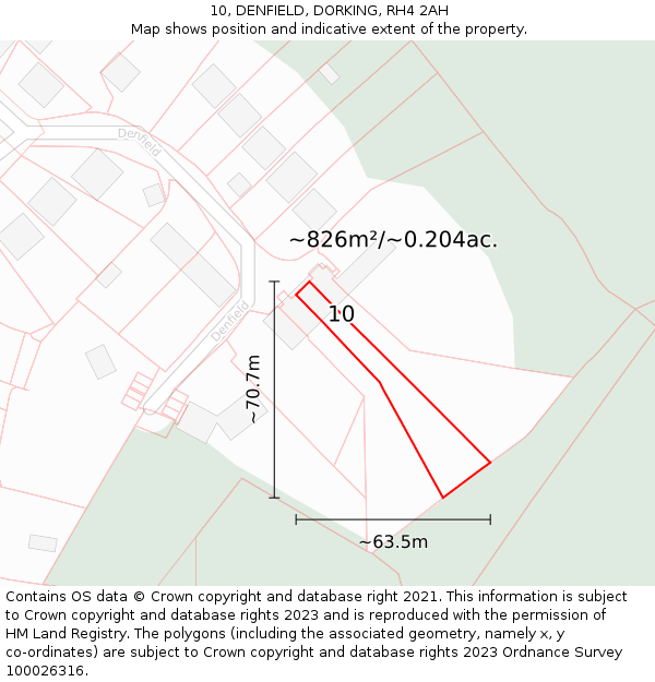 10, DENFIELD, DORKING, RH4 2AH: Plot and title map