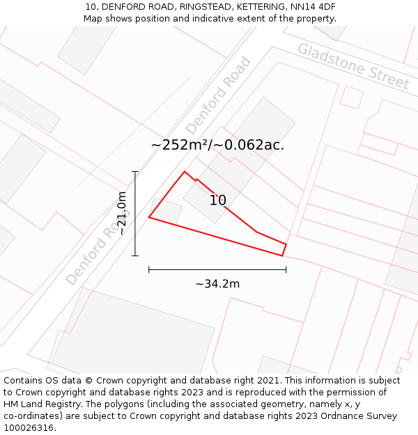 10, DENFORD ROAD, RINGSTEAD, KETTERING, NN14 4DF: Plot and title map