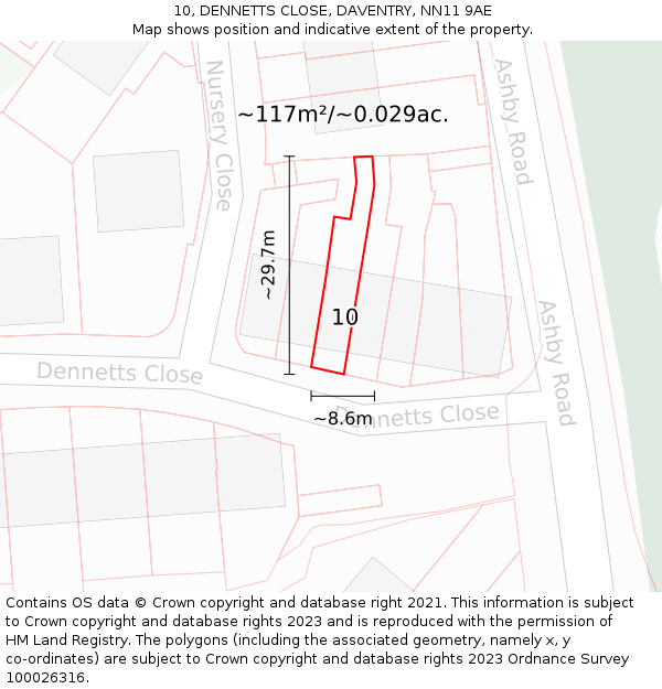 10, DENNETTS CLOSE, DAVENTRY, NN11 9AE: Plot and title map