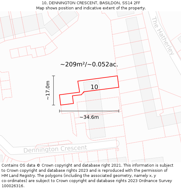 10, DENNINGTON CRESCENT, BASILDON, SS14 2FF: Plot and title map