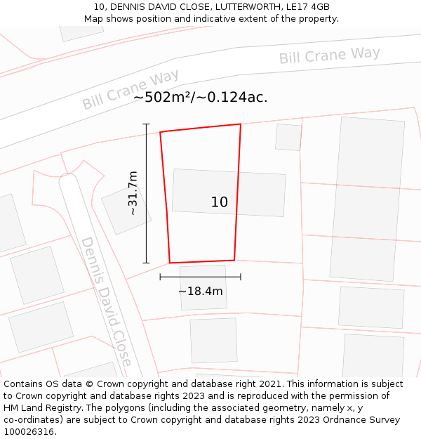 10, DENNIS DAVID CLOSE, LUTTERWORTH, LE17 4GB: Plot and title map