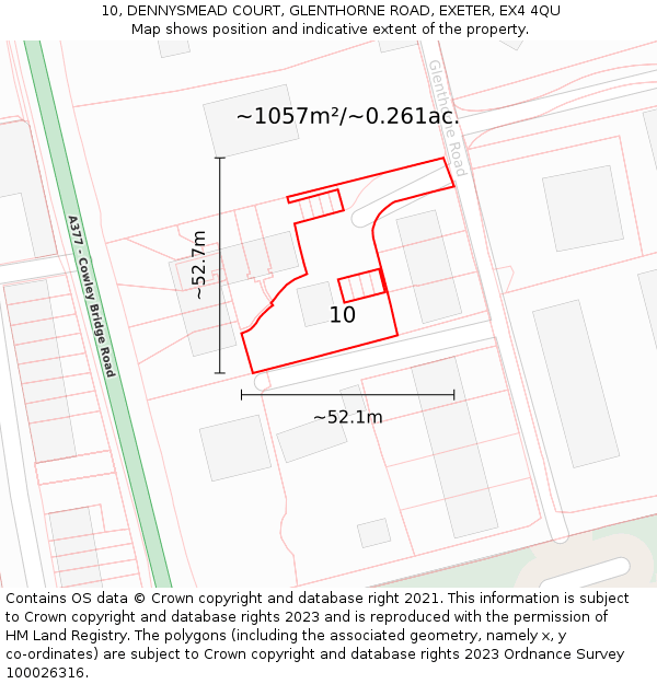 10, DENNYSMEAD COURT, GLENTHORNE ROAD, EXETER, EX4 4QU: Plot and title map
