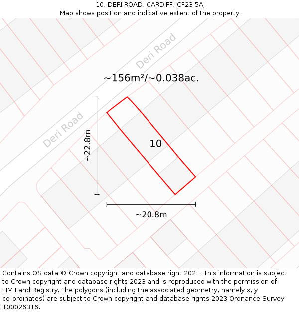 10, DERI ROAD, CARDIFF, CF23 5AJ: Plot and title map
