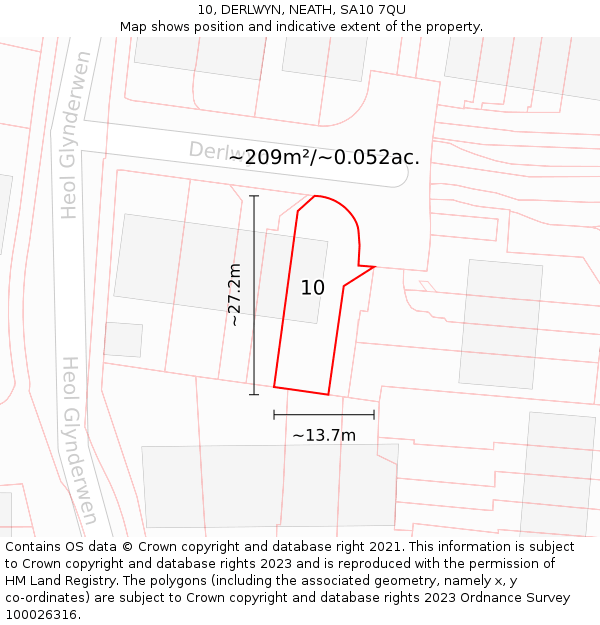 10, DERLWYN, NEATH, SA10 7QU: Plot and title map