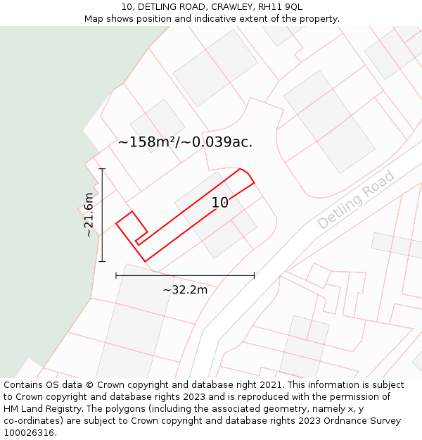 10, DETLING ROAD, CRAWLEY, RH11 9QL: Plot and title map