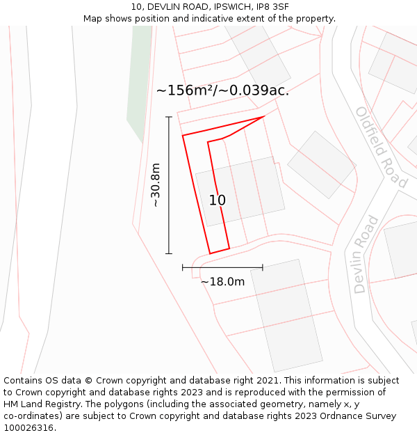 10, DEVLIN ROAD, IPSWICH, IP8 3SF: Plot and title map