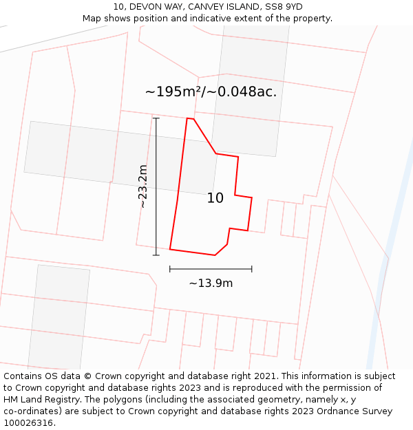 10, DEVON WAY, CANVEY ISLAND, SS8 9YD: Plot and title map