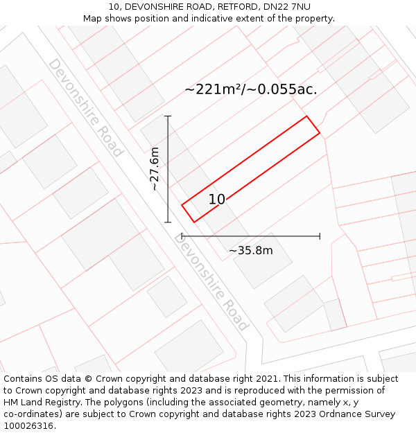 10, DEVONSHIRE ROAD, RETFORD, DN22 7NU: Plot and title map