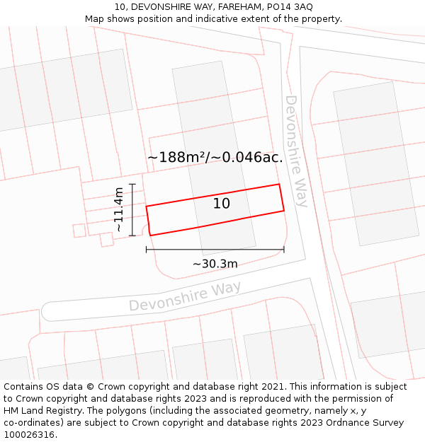 10, DEVONSHIRE WAY, FAREHAM, PO14 3AQ: Plot and title map