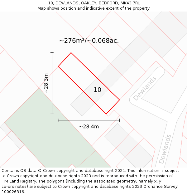 10, DEWLANDS, OAKLEY, BEDFORD, MK43 7RL: Plot and title map