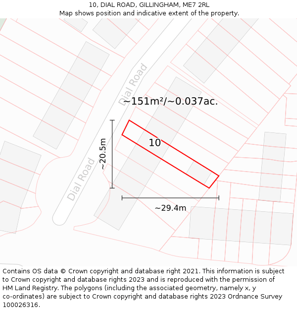 10, DIAL ROAD, GILLINGHAM, ME7 2RL: Plot and title map