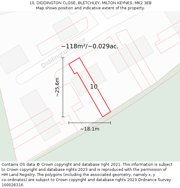 10, DIDDINGTON CLOSE, BLETCHLEY, MILTON KEYNES, MK2 3EB: Plot and title map