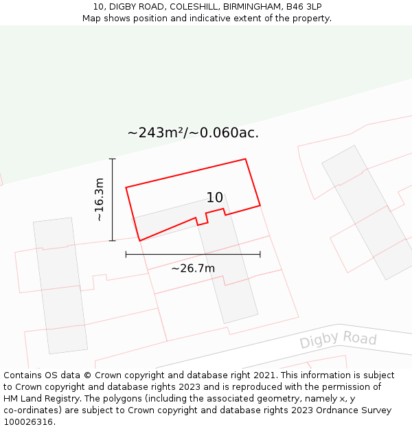 10, DIGBY ROAD, COLESHILL, BIRMINGHAM, B46 3LP: Plot and title map
