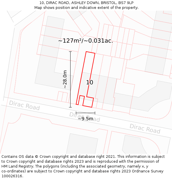 10, DIRAC ROAD, ASHLEY DOWN, BRISTOL, BS7 9LP: Plot and title map