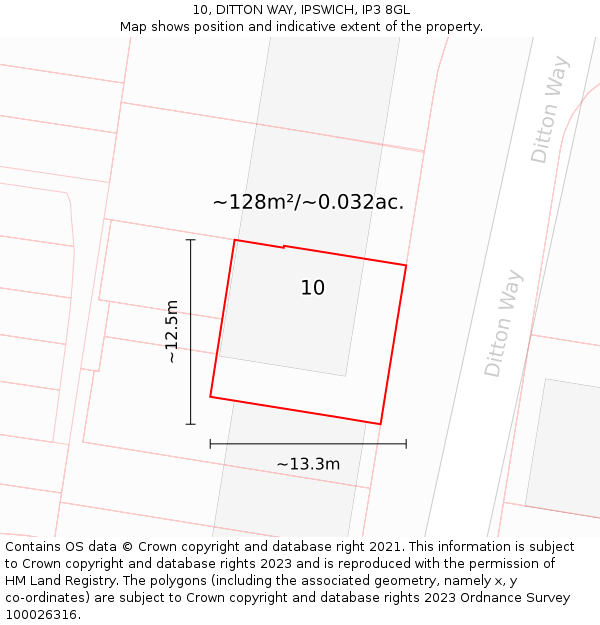 10, DITTON WAY, IPSWICH, IP3 8GL: Plot and title map