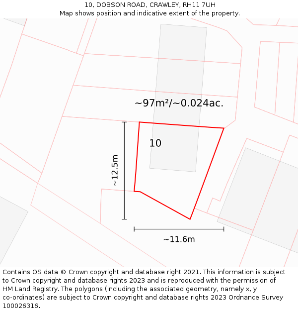 10, DOBSON ROAD, CRAWLEY, RH11 7UH: Plot and title map