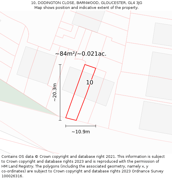 10, DODINGTON CLOSE, BARNWOOD, GLOUCESTER, GL4 3JG: Plot and title map